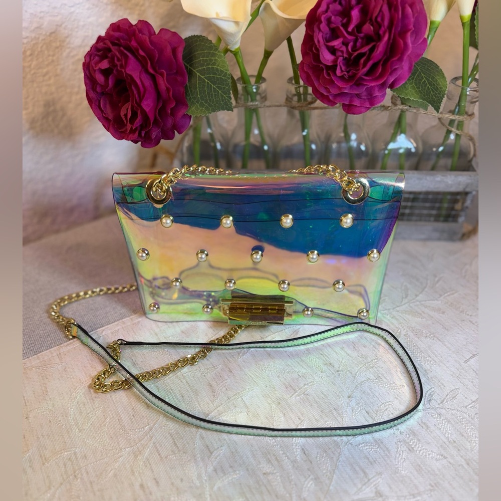 ZAC Zac Posen Eartha Mini Iridescent TPU Pearl Crossbody Bag Double Layer Strap